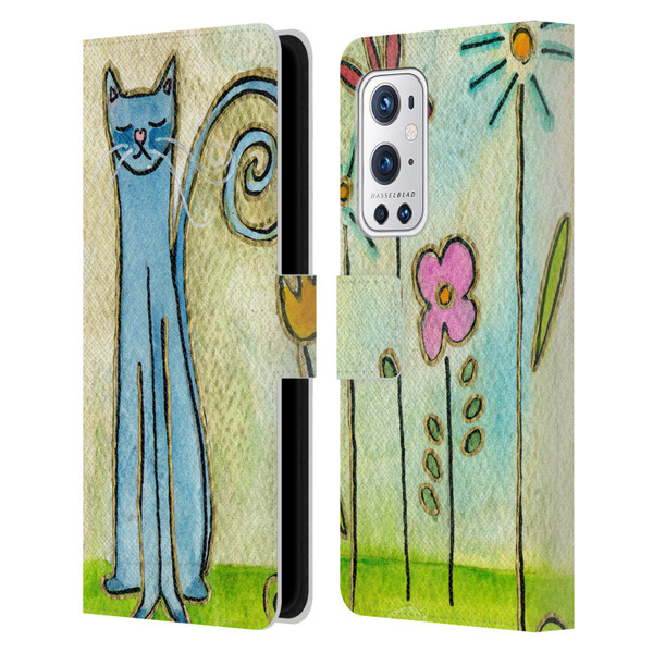 Wyanne Cat Blue Cat In The Flower Garden Leather Book Wallet Case Cover For OnePlus 9 Pro