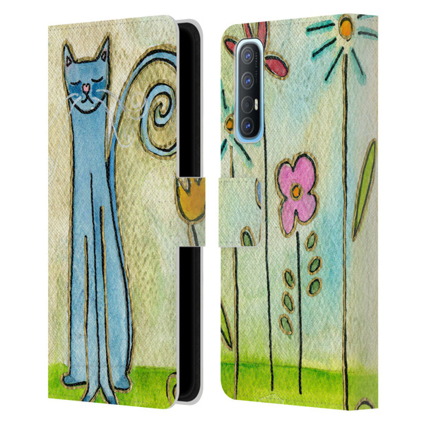 Wyanne Cat Blue Cat In The Flower Garden Leather Book Wallet Case Cover For OPPO Find X2 Neo 5G