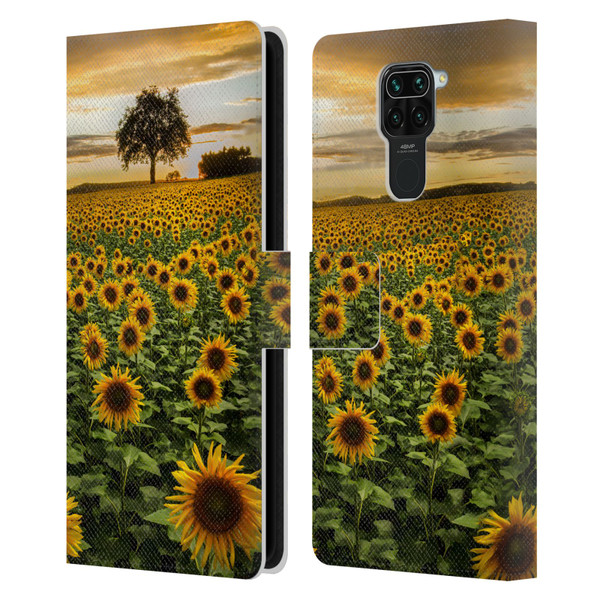 Celebrate Life Gallery Florals Big Sunflower Field Leather Book Wallet Case Cover For Xiaomi Redmi Note 9 / Redmi 10X 4G