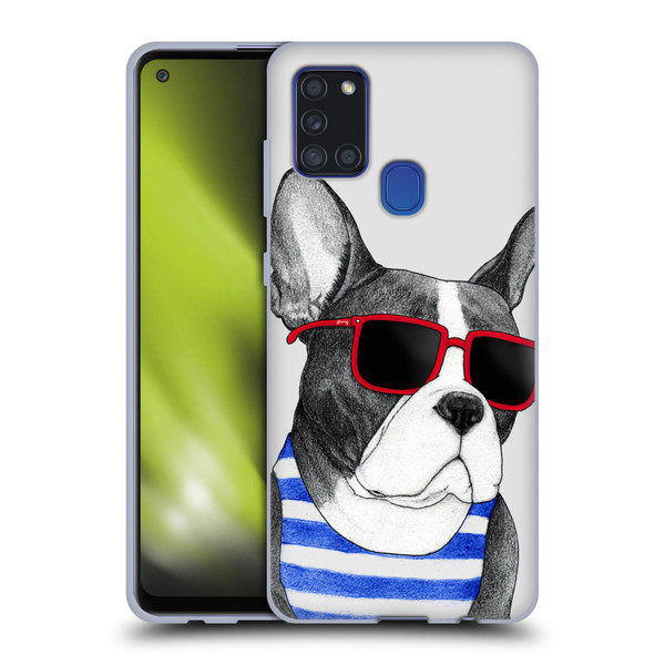 Barruf Dogs Frenchie Summer Style Soft Gel Case for Samsung Galaxy A21s (2020)