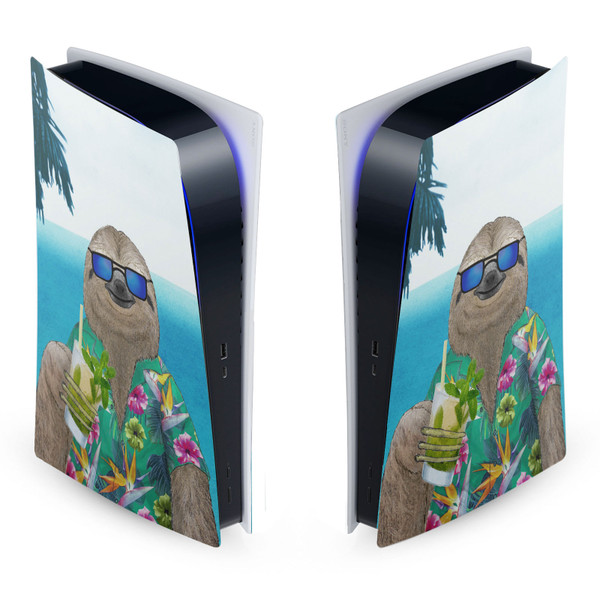 Barruf Art Mix Sloth In Summer Vinyl Sticker Skin Decal Cover for Sony PS5 Digital Edition Console