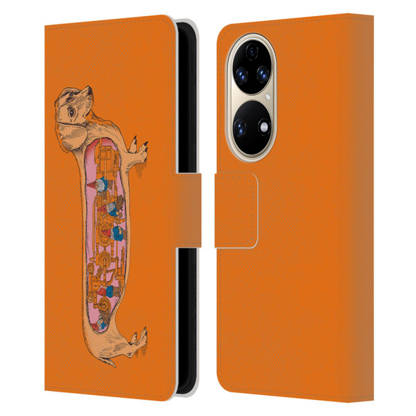 Rachel Caldwell Animals 3 Dachshund Leather Book Wallet Case Cover For Huawei P50