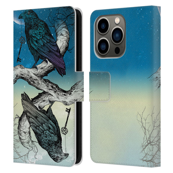 Rachel Caldwell Animals 3 Raven Leather Book Wallet Case Cover For Apple iPhone 14 Pro
