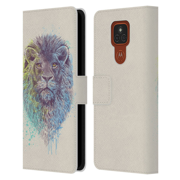 Rachel Caldwell Animals 3 Lion Leather Book Wallet Case Cover For Motorola Moto E7 Plus
