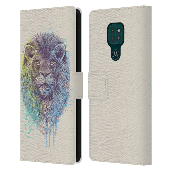 Rachel Caldwell Animals 3 Lion Leather Book Wallet Case Cover For Motorola Moto G9 Play