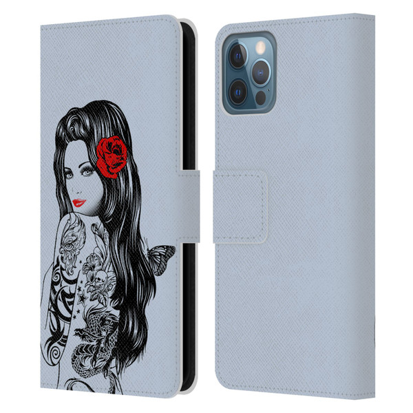 Rachel Caldwell Illustrations Tattoo Girl Leather Book Wallet Case Cover For Apple iPhone 12 / iPhone 12 Pro