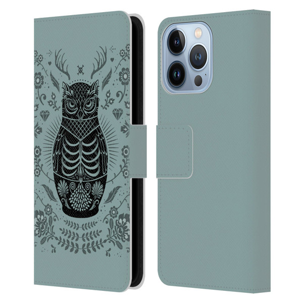 Rachel Caldwell Illustrations Owl Doll Leather Book Wallet Case Cover For Apple iPhone 13 Pro