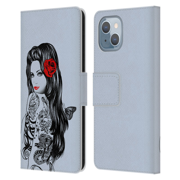 Rachel Caldwell Illustrations Tattoo Girl Leather Book Wallet Case Cover For Apple iPhone 14