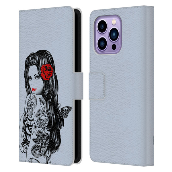 Rachel Caldwell Illustrations Tattoo Girl Leather Book Wallet Case Cover For Apple iPhone 14 Pro Max