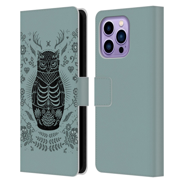 Rachel Caldwell Illustrations Owl Doll Leather Book Wallet Case Cover For Apple iPhone 14 Pro Max