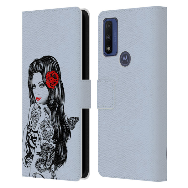 Rachel Caldwell Illustrations Tattoo Girl Leather Book Wallet Case Cover For Motorola G Pure