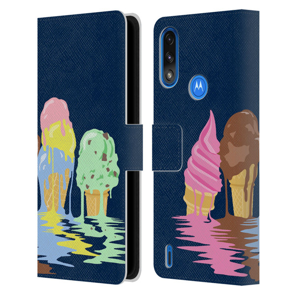 Rachel Caldwell Illustrations Ice Cream River Leather Book Wallet Case Cover For Motorola Moto E7 Power / Moto E7i Power