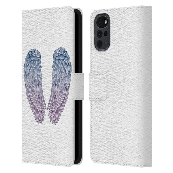Rachel Caldwell Illustrations Angel Wings Leather Book Wallet Case Cover For Motorola Moto G22