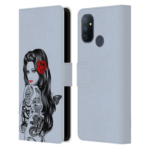 Rachel Caldwell Illustrations Tattoo Girl Leather Book Wallet Case Cover For OnePlus Nord N100