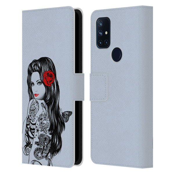 Rachel Caldwell Illustrations Tattoo Girl Leather Book Wallet Case Cover For OnePlus Nord N10 5G