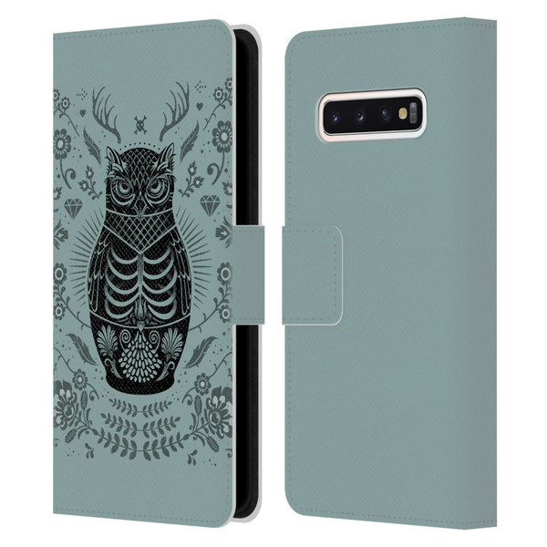 Rachel Caldwell Illustrations Owl Doll Leather Book Wallet Case Cover For Samsung Galaxy S10