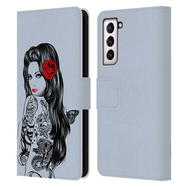 Rachel Caldwell Illustrations Tattoo Girl Leather Book Wallet Case Cover For Samsung Galaxy S21 5G