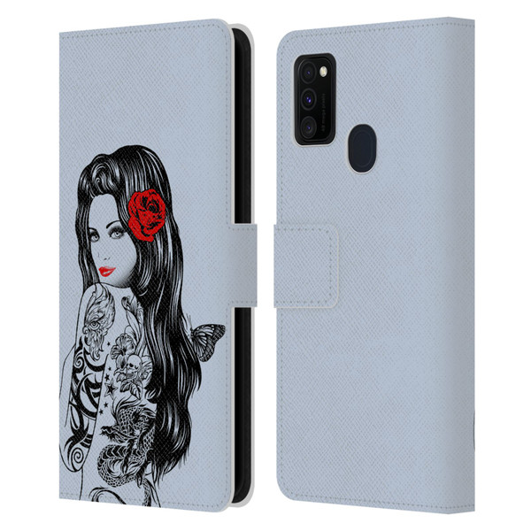 Rachel Caldwell Illustrations Tattoo Girl Leather Book Wallet Case Cover For Samsung Galaxy M30s (2019)/M21 (2020)