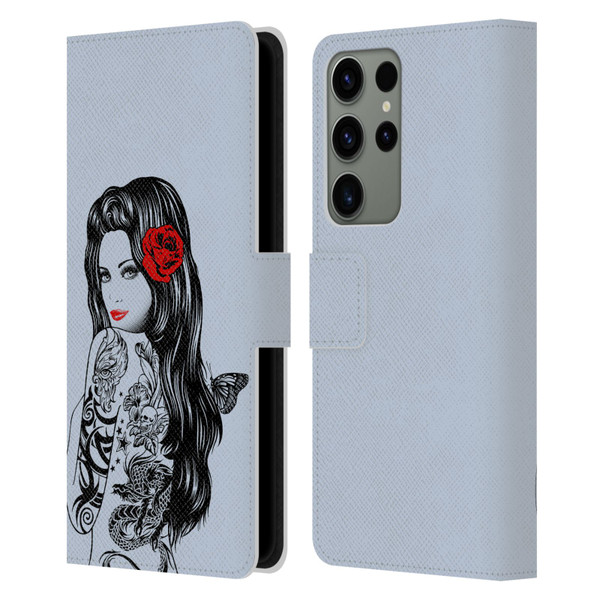 Rachel Caldwell Illustrations Tattoo Girl Leather Book Wallet Case Cover For Samsung Galaxy S23 Ultra 5G