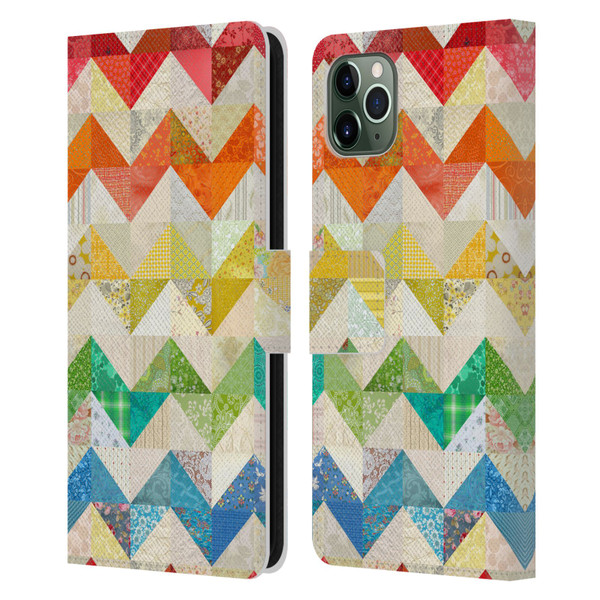Rachel Caldwell Patterns Zigzag Quilt Leather Book Wallet Case Cover For Apple iPhone 11 Pro Max