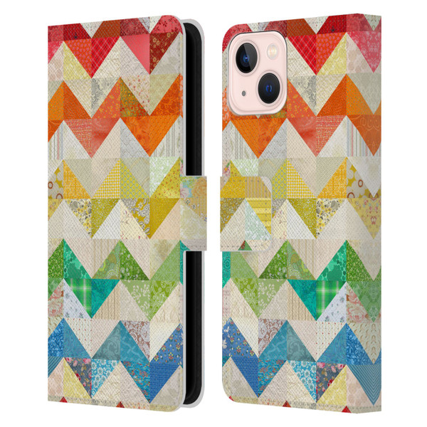 Rachel Caldwell Patterns Zigzag Quilt Leather Book Wallet Case Cover For Apple iPhone 13