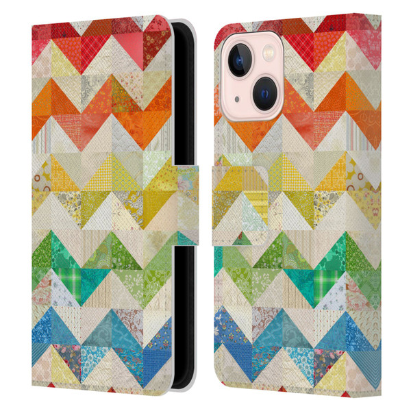 Rachel Caldwell Patterns Zigzag Quilt Leather Book Wallet Case Cover For Apple iPhone 13 Mini