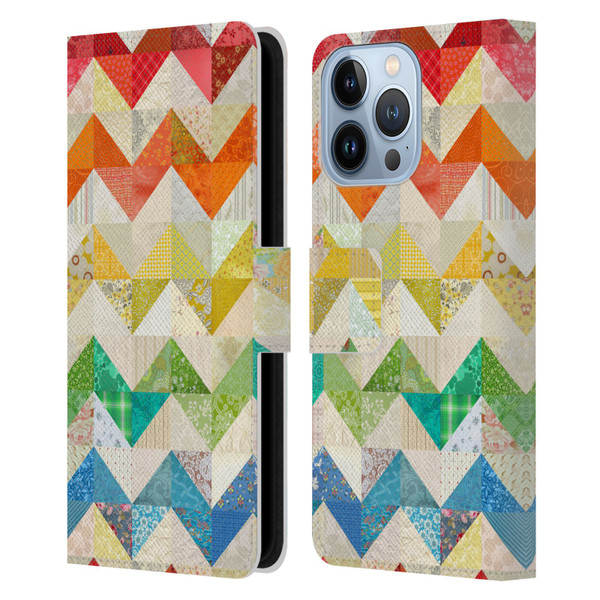 Rachel Caldwell Patterns Zigzag Quilt Leather Book Wallet Case Cover For Apple iPhone 13 Pro