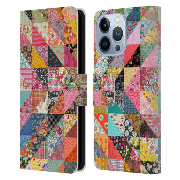 Rachel Caldwell Patterns Quilt Leather Book Wallet Case Cover For Apple iPhone 13 Pro