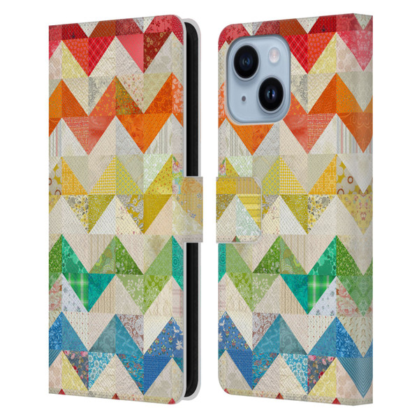 Rachel Caldwell Patterns Zigzag Quilt Leather Book Wallet Case Cover For Apple iPhone 14 Plus