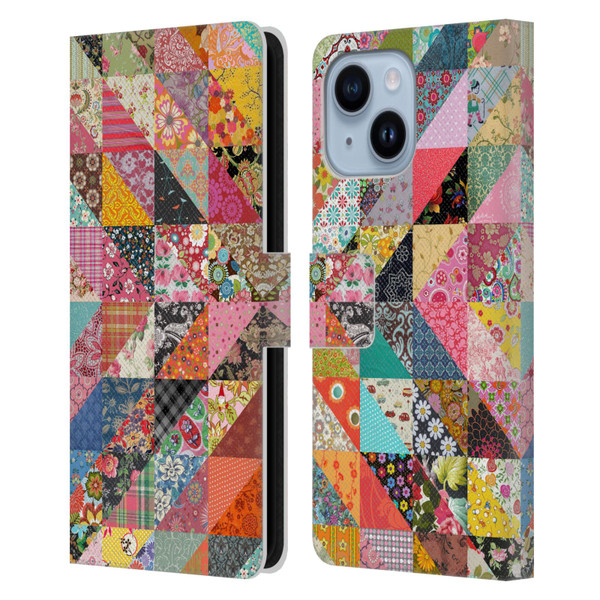 Rachel Caldwell Patterns Quilt Leather Book Wallet Case Cover For Apple iPhone 14 Plus