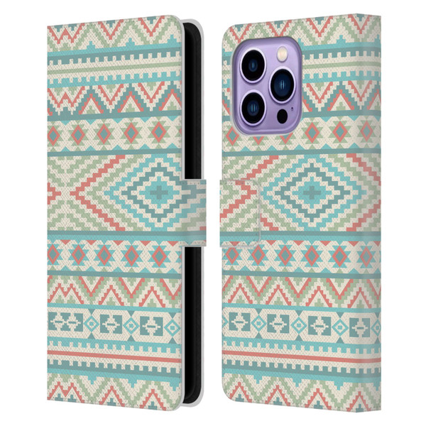 Rachel Caldwell Patterns Friendship Leather Book Wallet Case Cover For Apple iPhone 14 Pro Max
