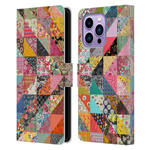 Rachel Caldwell Patterns Quilt Leather Book Wallet Case Cover For Apple iPhone 14 Pro Max
