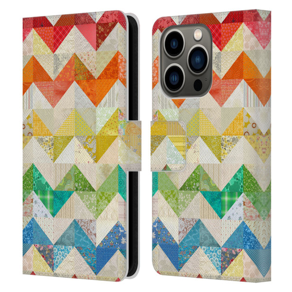 Rachel Caldwell Patterns Zigzag Quilt Leather Book Wallet Case Cover For Apple iPhone 14 Pro