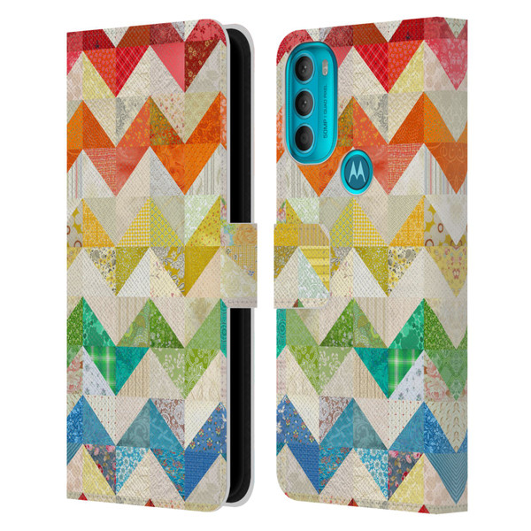 Rachel Caldwell Patterns Zigzag Quilt Leather Book Wallet Case Cover For Motorola Moto G71 5G