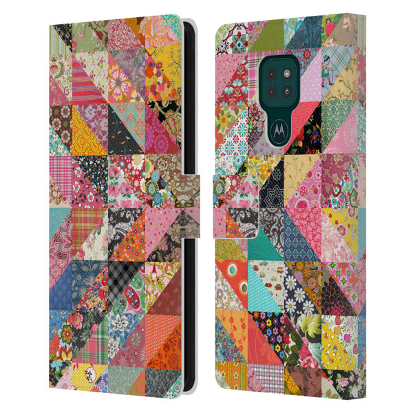 Rachel Caldwell Patterns Quilt Leather Book Wallet Case Cover For Motorola Moto G9 Play
