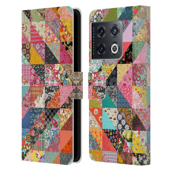 Rachel Caldwell Patterns Quilt Leather Book Wallet Case Cover For OnePlus 10 Pro