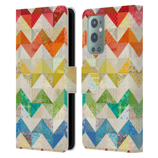 Rachel Caldwell Patterns Zigzag Quilt Leather Book Wallet Case Cover For OnePlus 9