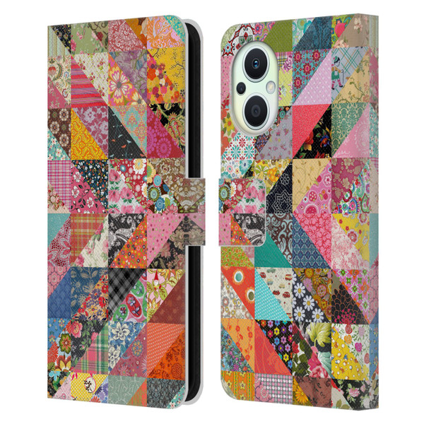 Rachel Caldwell Patterns Quilt Leather Book Wallet Case Cover For OPPO Reno8 Lite