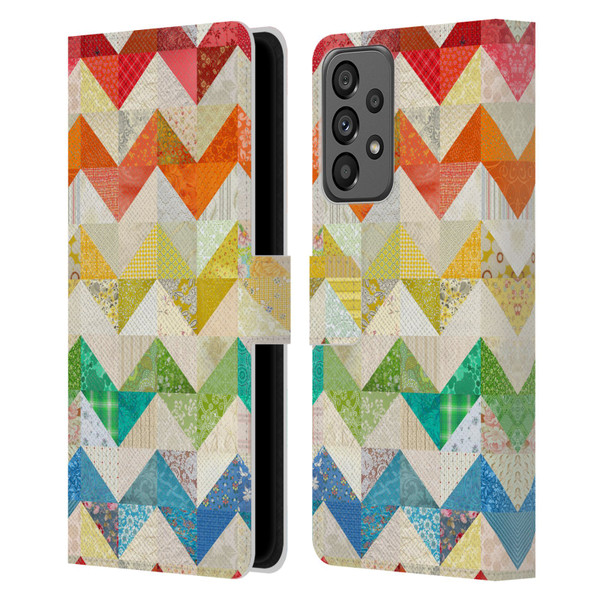 Rachel Caldwell Patterns Zigzag Quilt Leather Book Wallet Case Cover For Samsung Galaxy A73 5G (2022)