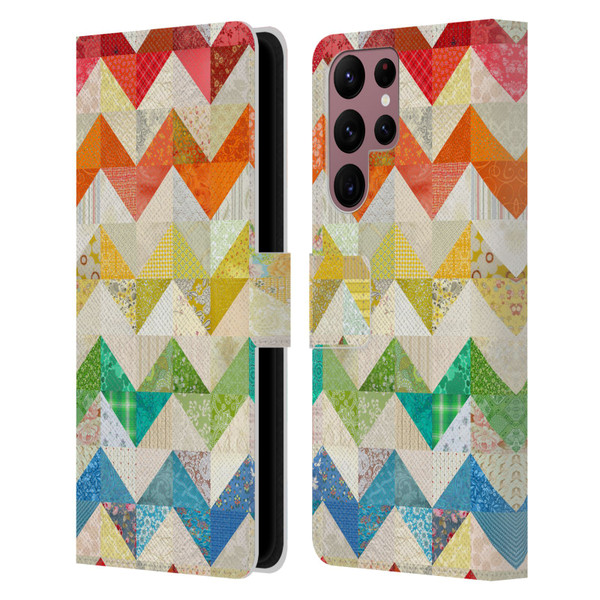 Rachel Caldwell Patterns Zigzag Quilt Leather Book Wallet Case Cover For Samsung Galaxy S22 Ultra 5G