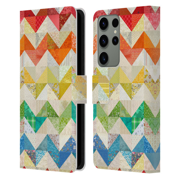 Rachel Caldwell Patterns Zigzag Quilt Leather Book Wallet Case Cover For Samsung Galaxy S23 Ultra 5G