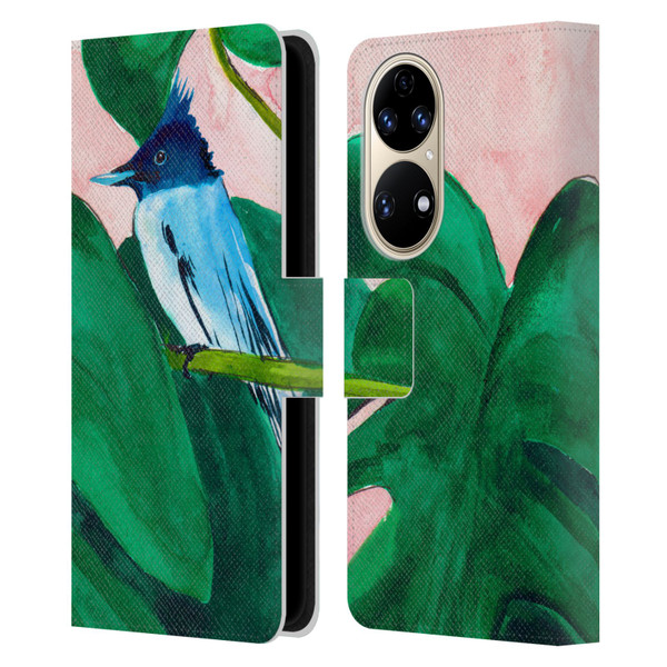 Mai Autumn Birds Monstera Plant Leather Book Wallet Case Cover For Huawei P50