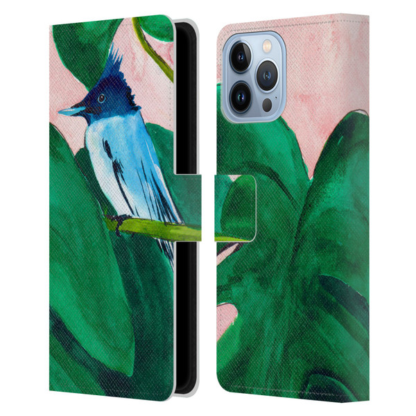 Mai Autumn Birds Monstera Plant Leather Book Wallet Case Cover For Apple iPhone 13 Pro Max