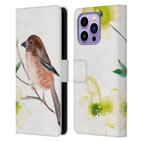 Mai Autumn Birds Dogwood Branch Leather Book Wallet Case Cover For Apple iPhone 14 Pro Max