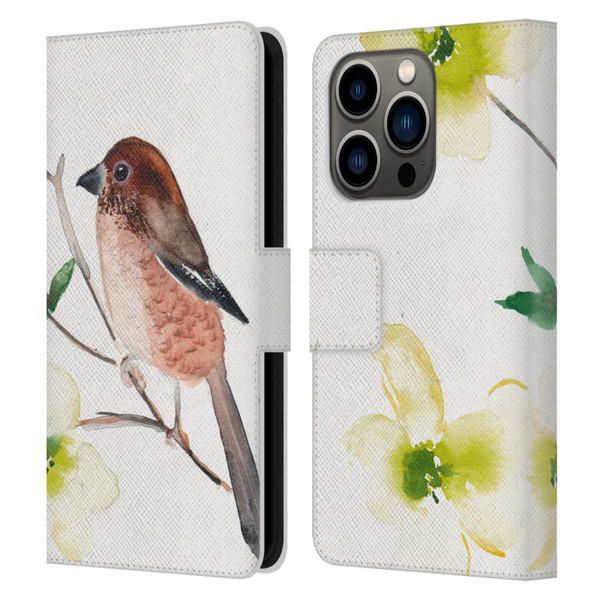 Mai Autumn Birds Dogwood Branch Leather Book Wallet Case Cover For Apple iPhone 14 Pro