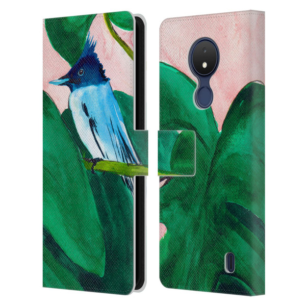 Mai Autumn Birds Monstera Plant Leather Book Wallet Case Cover For Nokia C21