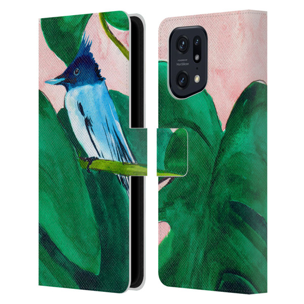 Mai Autumn Birds Monstera Plant Leather Book Wallet Case Cover For OPPO Find X5 Pro