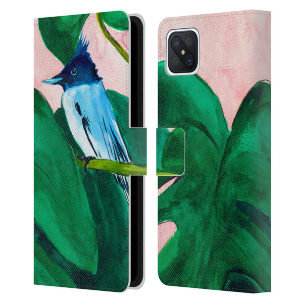 Mai Autumn Birds Monstera Plant Leather Book Wallet Case Cover For OPPO Reno4 Z 5G