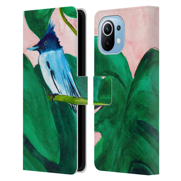 Mai Autumn Birds Monstera Plant Leather Book Wallet Case Cover For Xiaomi Mi 11