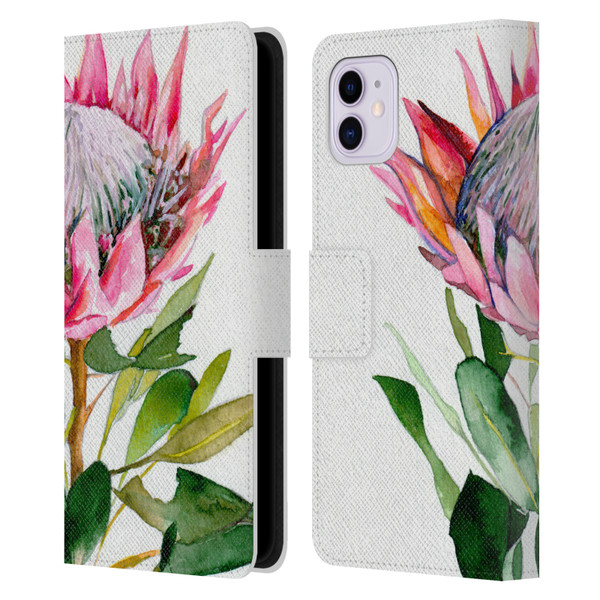 Mai Autumn Floral Blooms Protea Leather Book Wallet Case Cover For Apple iPhone 11